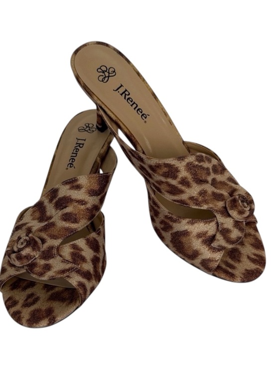 J.Renee Shoes - J. Renee Joslin Shimmer Leopard Rosette Slide Sandal Kitten Heel Mule 8.5